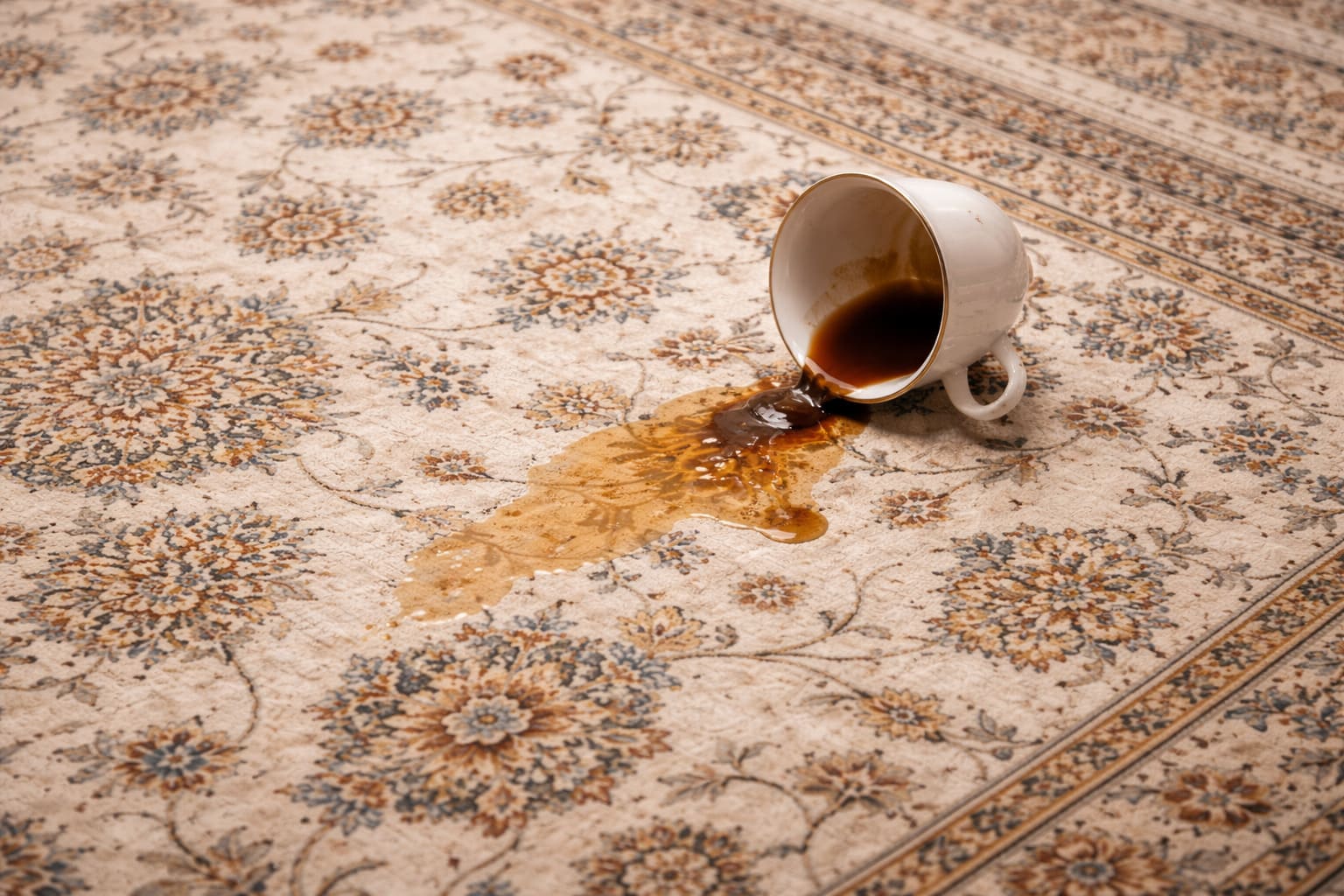 Verschüttete Flüssigkeit auf einem Teppich
